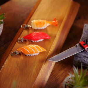 Sushi Charm Ktactical Trio Salmon Tuna Shrimp sushi gun mount keychain 6-min