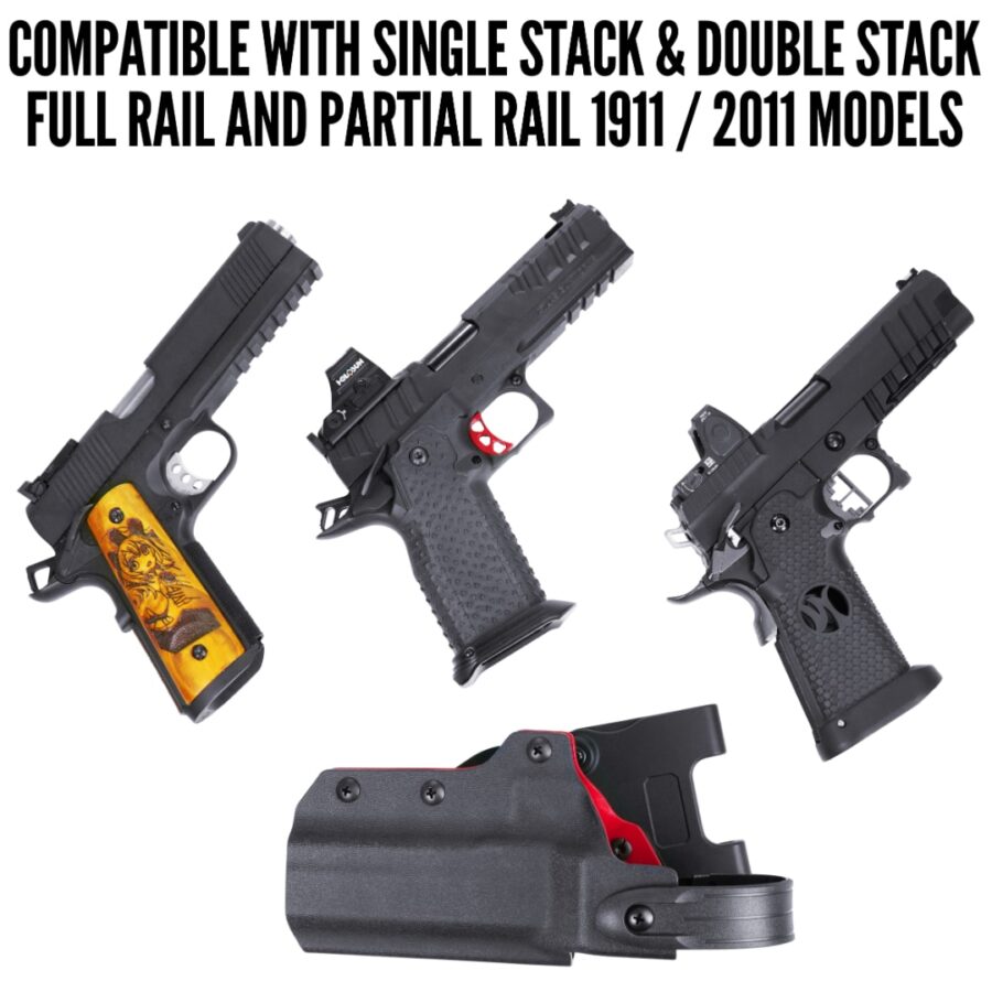 OWB 2011 / 1911 Level 2 Kydex Red Black Holster Optics Cut Double Stack ...